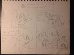 Size: 1280x960 | Tagged: safe, artist:mranthony2, fluttershy, oc, oc:lemon bounce, g4, make new friends but keep discord, the ticket master, ask, clothes, comic, dress, grand galloping gala, monochrome, sketch, tumblr, you're going to love me