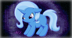 Size: 800x427 | Tagged: safe, artist:raininess, trixie, pony, unicorn, g4, alternate hairstyle, blank flank, cute, diatrixes, female, filly, pouting, solo, younger