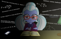 Size: 1200x767 | Tagged: safe, artist:bootsyslickmane, sugarcoat, fanfic:the shadowbolts adventures, equestria girls, g4, my little pony equestria girls: friendship games, band geeks, book, bowtie, calculus, clothes, crossed arms, crystal prep academy uniform, equation, fancy mathematics, fanfic art, fibonacci sequence, glasses, gravity, history, integral, lamp, math, phone, physics, reading, reference, school uniform, science, solo, spongebob squarepants, studying