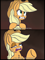 Size: 1600x2116 | Tagged: safe, artist:heir-of-rick, applejack, earth pony, pony, daily apple pony, g4, doctor who, female, freckles, hat, listen here, mare, open mouth, parody, ponified, reaction image