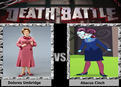 Size: 900x643 | Tagged: safe, artist:darkmagicianmon, principal abacus cinch, equestria girls, g4, death battle, dolores umbridge, exploitable meme, harry potter (series), meme