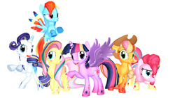 Size: 1024x577 | Tagged: safe, artist:sofiilol, applejack, fluttershy, pinkie pie, rainbow dash, rarity, twilight sparkle, alicorn, pony, g4, 3d, female, mane six, mare, mmd, rainbow power, rainbow power-ified, twilight sparkle (alicorn)