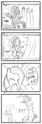 Size: 350x1033 | Tagged: safe, artist:caibaoreturn, discord, fluttershy, g4, 4koma, bath, chinese, comic, peeping, sketch, translated in the comments