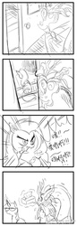 Size: 350x1022 | Tagged: safe, artist:caibaoreturn, discord, fluttershy, twilight sparkle, alicorn, bat pony, pony, g4, 4koma, chinese, comic, eating, female, flutterbat, mare, sketch, translated in the comments, twilight sparkle (alicorn)