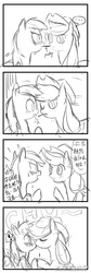 Size: 350x1038 | Tagged: safe, artist:caibaoreturn, applejack, rainbow dash, g4, 4koma, blushing, chinese, comic, female, food, lesbian, pocky, ship:appledash, shipping, sketch, translated in the comments, tsundere