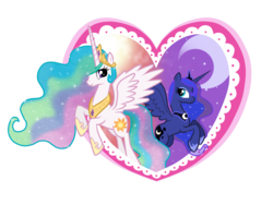 Size: 2112x1576 | Tagged: safe, artist:xebck, princess celestia, princess luna, g4, simple background, transparent background