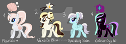 Size: 1024x360 | Tagged: safe, artist:xebck, oc, oc only, oc:colour crystal, oc:pearlshine, oc:sparkling skies, oc:vanilla bliss, watermark