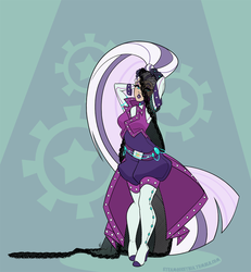 Size: 910x986 | Tagged: safe, artist:egophiliac, coloratura, human, steamquestria, g4, boots, countess coloratura, female, humanized, impossibly long hair, solo, veil
