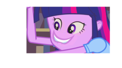 Size: 1920x1080 | Tagged: safe, edit, screencap, twilight sparkle, equestria girls, g4, female, lip bite, smiling, solo, twilight sparkle (alicorn), wat