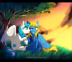 Size: 1500x1291 | Tagged: safe, artist:ka-samy, oc, oc only, oc:winter breeze, pegasus, pony, female, kissing, lesbian