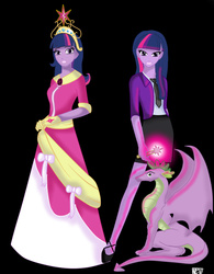 Size: 790x1011 | Tagged: safe, artist:nevera573, spike, twilight sparkle, human, g4, clothes, coronation dress, dress, element of magic, humanized, pony coloring, twilight sparkle (alicorn), winged spike, wings