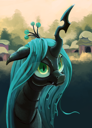 Size: 648x900 | Tagged: dead source, source needed, useless source url, safe, artist:maggwai, queen chrysalis, changeling, changeling queen, g4, bust, female, solo