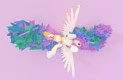 Size: 2300x1500 | Tagged: safe, artist:uncommented, princess celestia, g4, 3d, female, glitch, lying down, messy mane, on back, solo, sun, wat