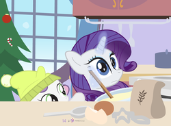 Size: 1000x735 | Tagged: safe, artist:dm29, rarity, sweetie belle, pony, g4, advent calendar, baking, bowl, christmas, christmas tree, cute, diasweetes, duo, egg, flour, holiday, holiday horse days, julian yeo is trying to murder us, magic, spoon, star wars in the comments, this will end in fire, tree