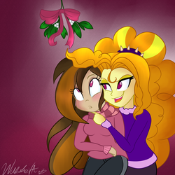 Size: 900x900 | Tagged: dead source, safe, artist:wubcakeva, adagio dazzle, oc, oc:cupcake slash, equestria girls, g4, mistletoe