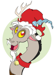 Size: 800x1069 | Tagged: safe, artist:genkigoth, discord, g4, bell, christmas, cute, discute, hat, male, santa hat, smiling, solo