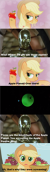 Size: 833x2834 | Tagged: safe, applejack, g4, apple, apple planet, c-3po, food, jontron, star wars, starcade, text