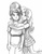 Size: 709x900 | Tagged: safe, artist:johnjoseco, cookie crumbles, sweetie belle, human, g4, clothes, female, grayscale, hug, humanized, monochrome, mother and child, mother and daughter, sketch, skirt