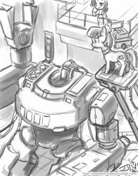 Size: 709x900 | Tagged: safe, artist:johnjoseco, coco pommel, rarity, robot, g4, grayscale, mech, mecha, monochrome, questionable source, sketch