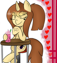 Size: 1000x1100 | Tagged: safe, artist:8-blit-poni, oc, oc only, drink, eyes closed, heart, hipster, solo