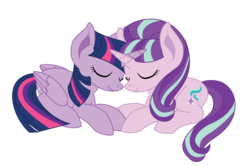 Size: 1024x681 | Tagged: safe, artist:dr-whiskey, starlight glimmer, twilight sparkle, alicorn, pony, g4, eyes closed, female, lesbian, mare, ship:twistarlight, shipping, twilight sparkle (alicorn)