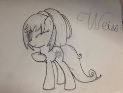 Size: 1280x960 | Tagged: safe, artist:mranthony2, pony, looking at you, monochrome, ponified, rwby, solo, traditional art, weiss schnee, wink