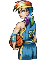 Size: 1080x1220 | Tagged: safe, artist:saturdaymorningproj, rainbow dash, human, g4, basketball, clothes, female, humanized, simple background, sleeveless, solo, transparent background