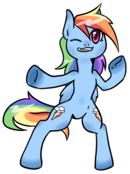 Size: 600x800 | Tagged: safe, artist:jullew0lf, rainbow dash, g4, bipedal, female, grin, simple background, solo, standing, transparent background, wink