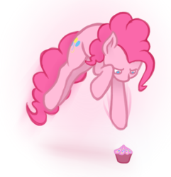 Size: 713x741 | Tagged: safe, artist:roxenmage, pinkie pie, earth pony, pony, g4, cupcake, female, food, pounce, solo
