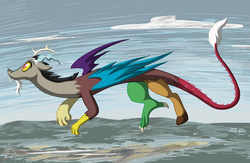 Size: 1280x836 | Tagged: safe, artist:duop-qoub, discord, g4, flying, male, solo