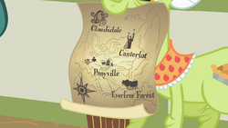 Size: 1366x768 | Tagged: safe, screencap, granny smith, earth pony, pony, family appreciation day, g4, canterlot, cloudsdale, everfree forest, female, map, mare, ponyville