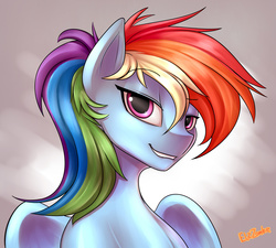 Size: 4000x3600 | Tagged: safe, artist:elzzombie, rainbow dash, pegasus, pony, g4, female, lip bite, looking at you, mare, portrait, smiling, solo