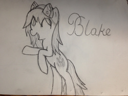 Size: 1280x960 | Tagged: safe, artist:mranthony2, pony, blake belladonna, happy, hooves in air, monochrome, ponified, rwby, solo, traditional art