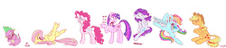 Size: 4961x1075 | Tagged: safe, artist:jowyb, part of a set, applejack, fluttershy, pinkie pie, rainbow dash, rarity, spike, twilight sparkle, alicorn, pony, g4, abuse, angry, blah blah blah, creepy, crying, evil grin, evil spike, faic, female, forelegs crossed, goofy, grin, jowybean's series, laughing, line-up, mane seven, mane six, mare, on back, open mouth, pinkiebuse, raised hoof, reaction image, sad, scheming, simple background, smiling, teeth, tongue out, twilight sparkle (alicorn), uninterested, white background