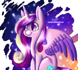 Size: 1024x916 | Tagged: safe, artist:snowolive, princess cadance, g4, female, looking away, sitting, smiling, solo, spread wings