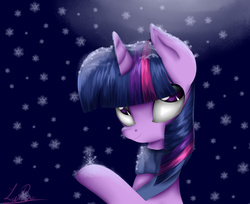 Size: 2155x1755 | Tagged: safe, artist:okusheny, twilight sparkle, g4, female, snow, snowfall, solo