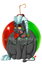 Size: 556x853 | Tagged: safe, artist:crecious, thunderlane, pegasus, pony, g4, candy, candy cane, christmas ornament, decoration, food, male, mouth hold, obtrusive watermark, ornament, sitting, solo, stallion, thunderbetes, watermark
