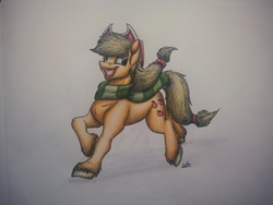 Size: 3200x2400 | Tagged: safe, artist:lupiarts, part of a set, applejack, earth pony, pony, g4, advent calendar, clothes, female, high res, scarf, solo, traditional art