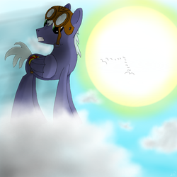 Size: 1400x1400 | Tagged: safe, artist:weatherdragon, oc, oc only, oc:cruise control, pegasus, pony, turnabout storm, aviator goggles, cloud, sun