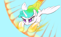 Size: 1024x630 | Tagged: safe, artist:dynamiclines, princess celestia, g4, female, flying, imminent sonic rainboom, solo, traditional art