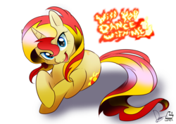 Size: 3507x2480 | Tagged: safe, artist:dormin-dim, sunset shimmer, pony, unicorn, g4, bronybait, cute, female, fiery shimmer, high res, looking at you, prone, shimmerbetes, smiling, solo, wrong eye color