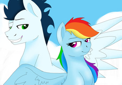 Size: 700x488 | Tagged: safe, artist:colourstrike, rainbow dash, soarin', pony, g4, female, male, ship:soarindash, shipping, straight