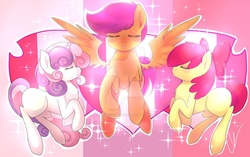 Size: 1024x644 | Tagged: safe, artist:magicalgirlmayhem, apple bloom, scootaloo, sweetie belle, earth pony, pony, crusaders of the lost mark, g4, cutie mark, cutie mark crusaders, the cmc's cutie marks, watermark