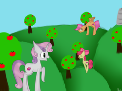 Size: 3000x2250 | Tagged: safe, artist:ahido, apple bloom, scootaloo, sweetie belle, g4, apple tree, cutie mark, cutie mark crusaders, high res, the cmc's cutie marks, tree