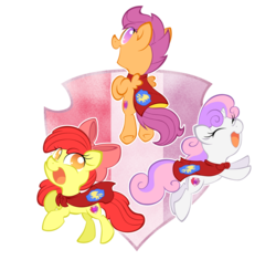 Size: 5384x5064 | Tagged: safe, artist:natsu714, apple bloom, scootaloo, sweetie belle, earth pony, pony, crusaders of the lost mark, g4, absurd resolution, cape, clothes, cutie mark, cutie mark crusaders, simple background, the cmc's cutie marks, transparent background
