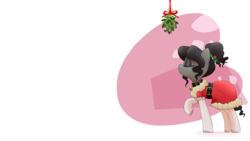 Size: 1920x1080 | Tagged: safe, artist:whydomenhavenipples, oc, oc only, oc:nikita, christmas, clothes, collar, eyes closed, kissing, kissing meme, mistletoe, raised hoof, santa costume, solo, stockings, wallpaper