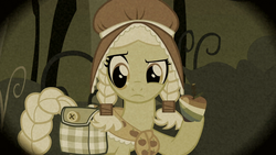 Size: 1366x768 | Tagged: safe, screencap, granny smith, earth pony, pony, family appreciation day, g4, apple, braid, braided tail, female, flashback, food, solo, younger, zap apple