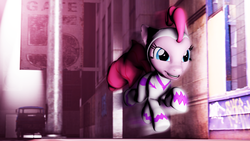 Size: 1280x720 | Tagged: safe, artist:neon-ns, fili-second, pinkie pie, g4, my little pony: friendship is magic, power ponies (episode), 3d, power ponies, running, sign, source filmmaker, street, van