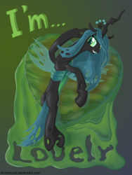 Size: 3000x4000 | Tagged: safe, artist:stinkehund, part of a set, queen chrysalis, changeling, changeling queen, g4, bedroom eyes, female, mare, on back, prone, shiny
