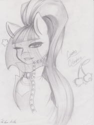 Size: 590x784 | Tagged: safe, artist:ficloversmiles, coloratura, g4, clothes, collar, countess coloratura, female, jacket, one eye closed, sketch, solo, wink